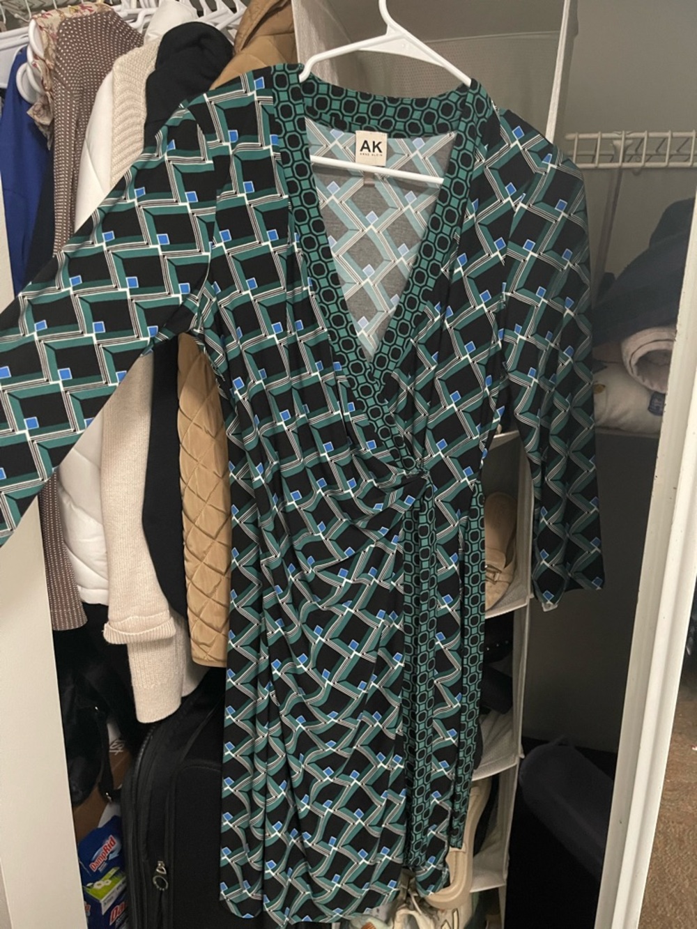 Anne Klein Black and Teal Geometric Wrap Dress - Picture 3 of 3